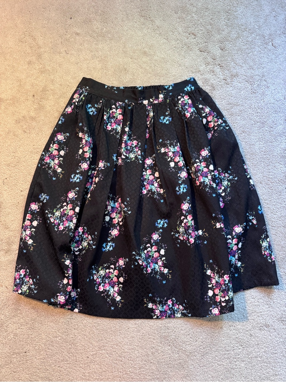 Mikarose Black Circle Skirt with Pink & Blue Floral Print